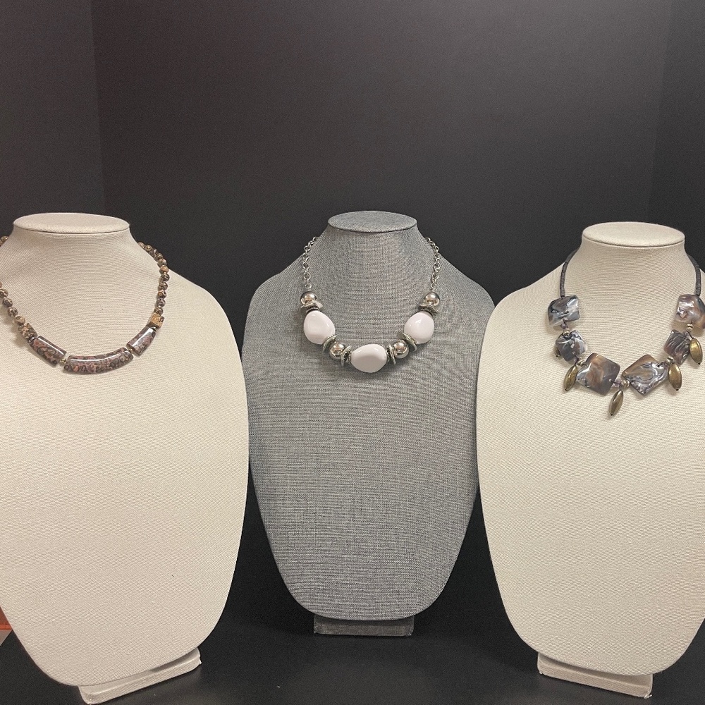 3 Chunky Vintage Necklace Chokers Shell Bead